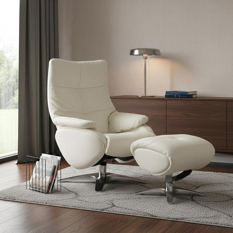 Tufted Genuine Leather Manual Swivel Recliner With Ottoman (730549) - White