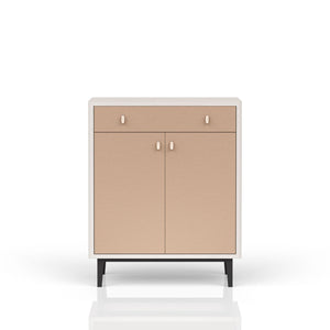 Contemporary Bar Cabinet With Large Storage - White / Pecan