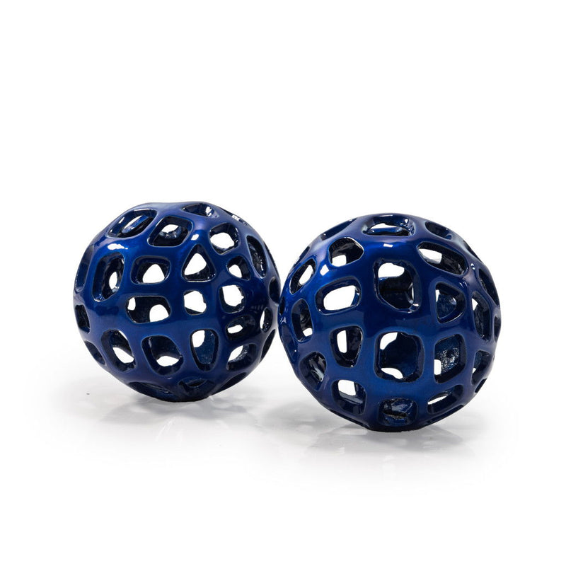 Hand Painted Decorative Orbs (Set of 2) - Blue