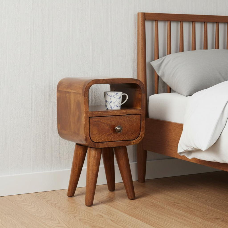 16" Solid Wood Oval One Drawer Nightstand - Chestnut