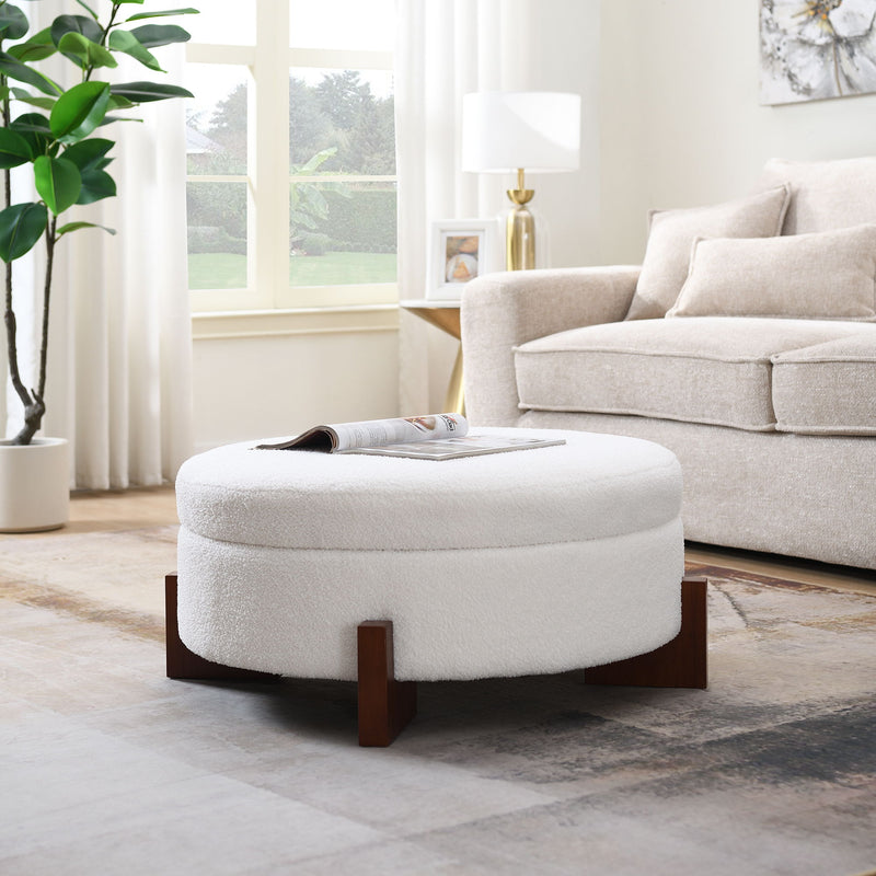 Round Storage Ottoman, Footrest Stool For Living Room