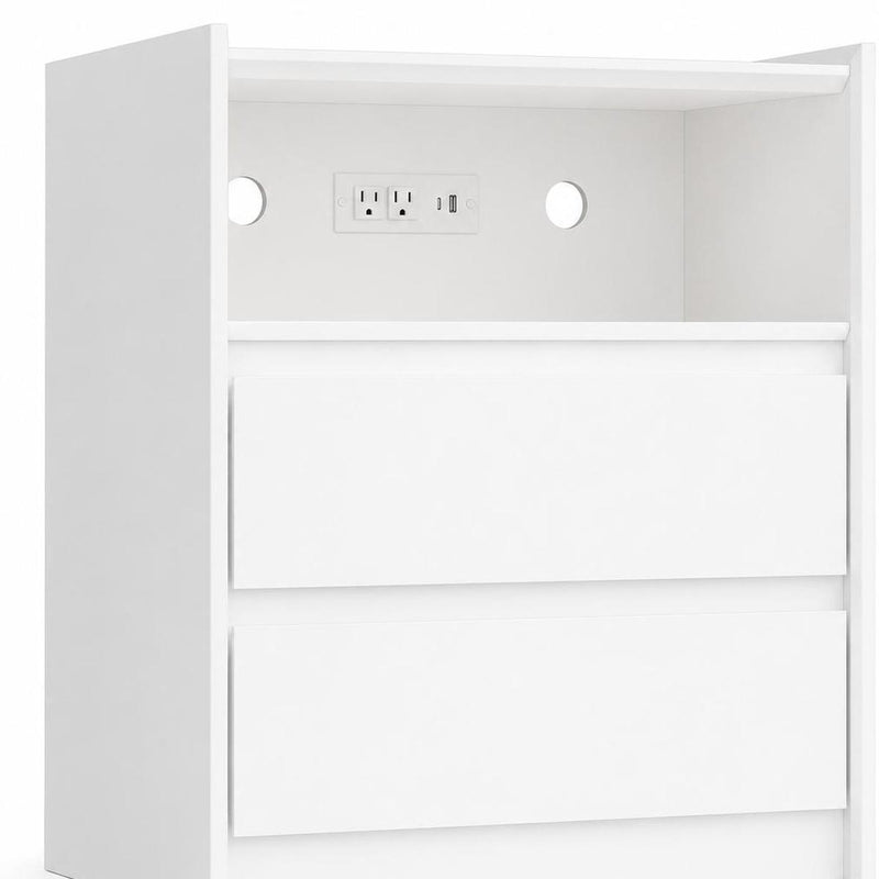 Wood Two Drawer Nightstand With USB Port And Integrated Tech - White