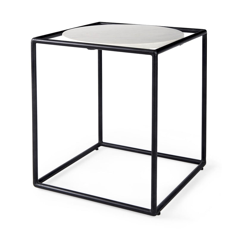 22" Marble Round End Table - Black