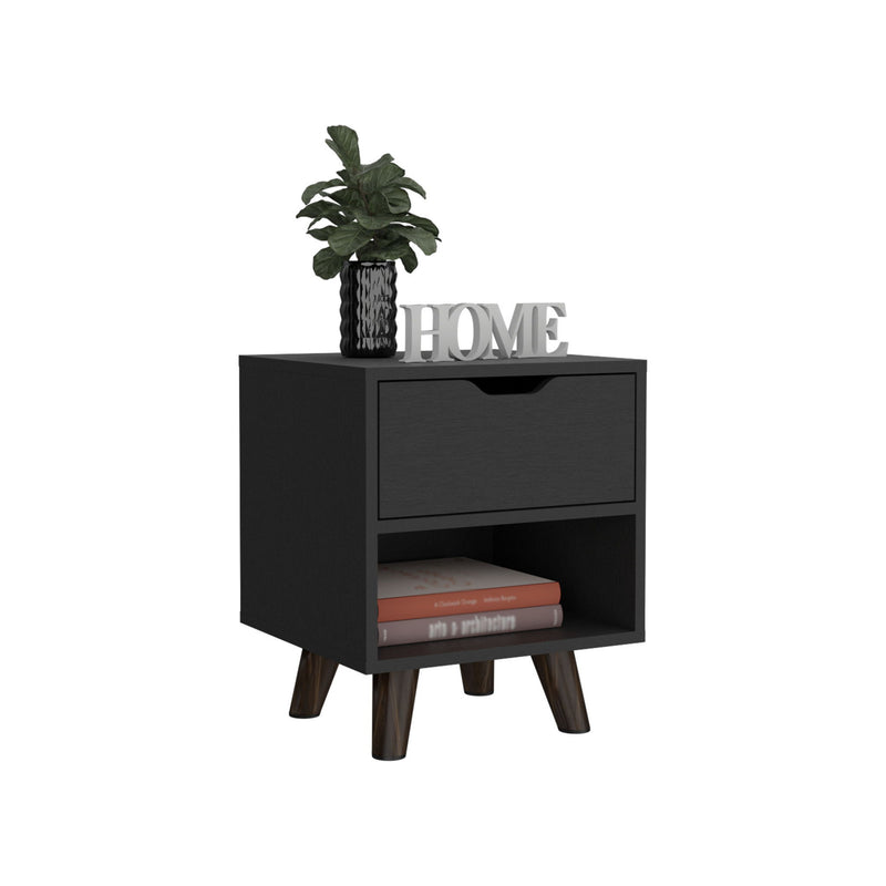 19" One Drawer Faux Wood Nightstand - Black