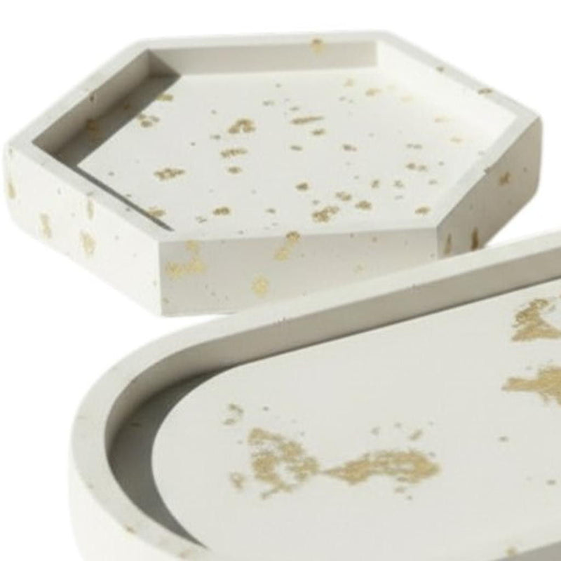 Resin Handmade Trinket Trays (Set of 3) - Gold / White