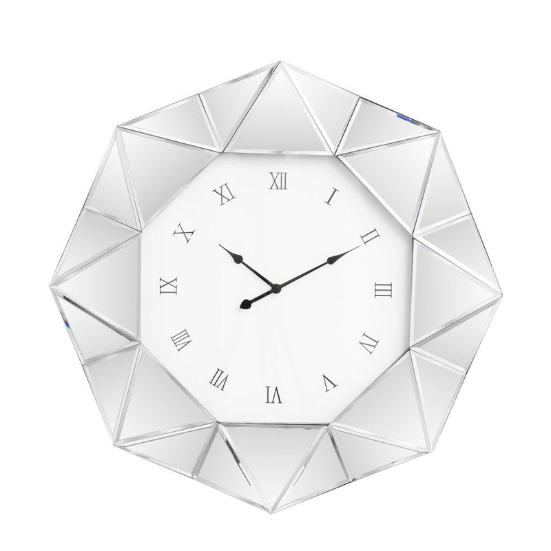 Mirrored Silent Analog Geometric Wall Clock (635637) - Silver