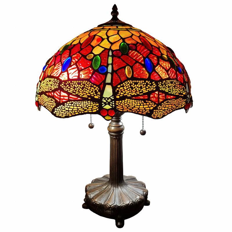 22" Metal Two Light Candlestick Table Lamp With Red And Black Shade - Dark Brown