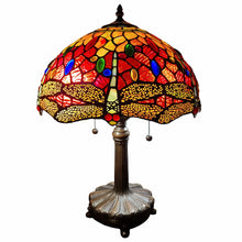 Load image into Gallery viewer, 22" Metal Two Light Candlestick Table Lamp With Red And Black Shade - Dark Brown
