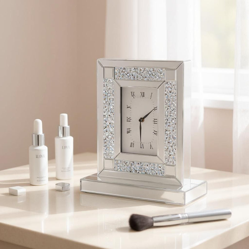 Mirrored Table Clock - Silver / White