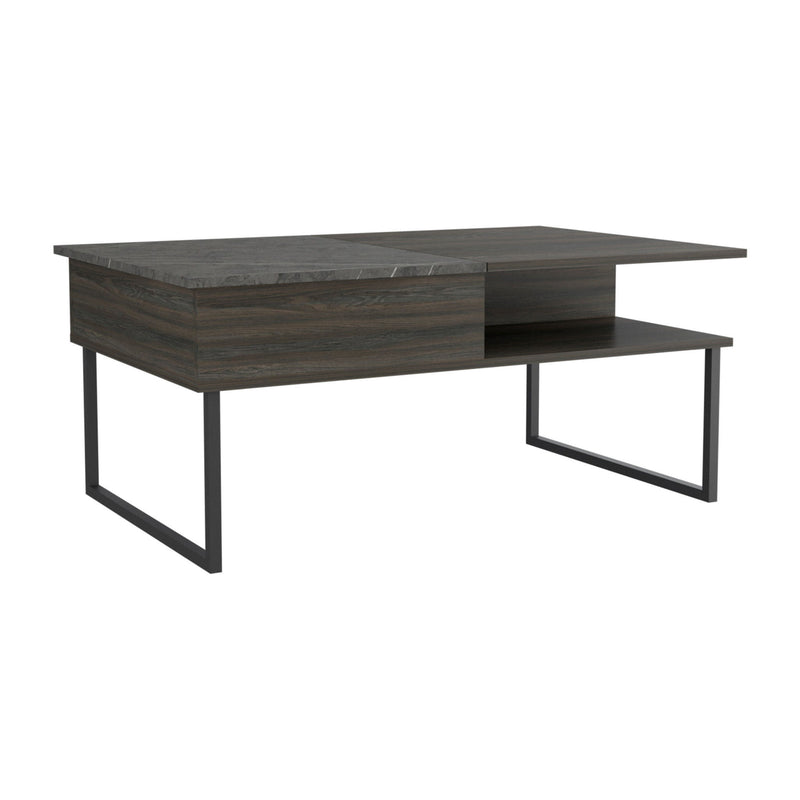 41" Wood And Metal Lift Top Coffee Table With Shelf - Espresso And Black