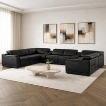 Load image into Gallery viewer, Leather Modular U Shaped Ten Piece Corner Sectional With Console - Black
