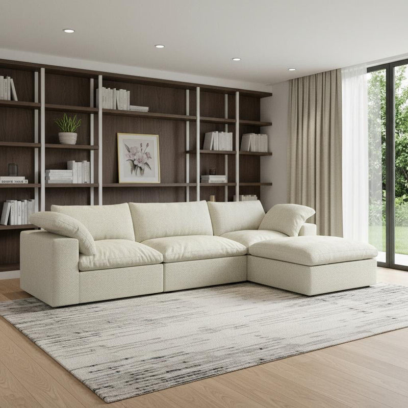 Two Piece Living Room Set Blend Modular Sofa With Ottoman Storage - Khaki