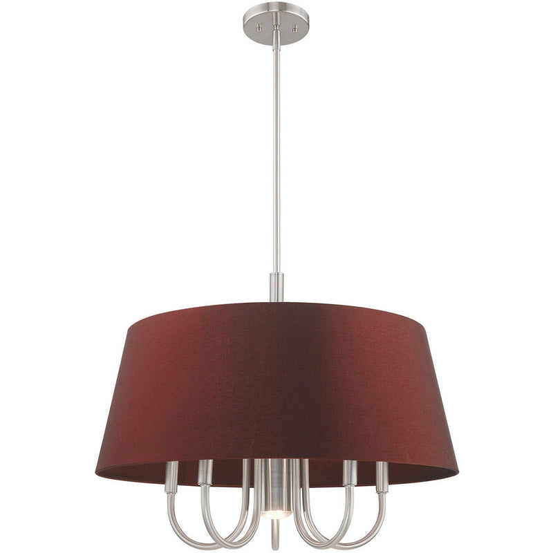 22" Six Light Dimmable Chandelier With Shades - Nickel