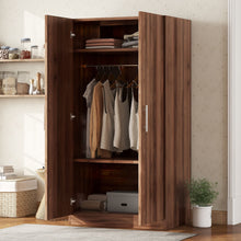 Load image into Gallery viewer, 2 Door Wooden Wardrobe Armoire With 3 Storage Shelves - Brown
