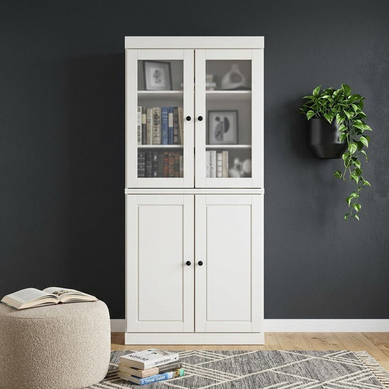Solid Wood Adjustable Six Tier Library Bookcase With Four Doors (751447) - White