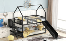 Load image into Gallery viewer, Twin Size Metal Bunk Bed House Bed with Slide and Staircase, Black
