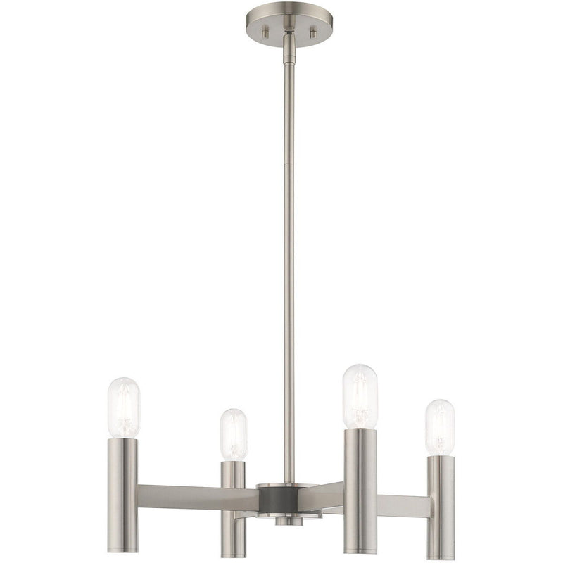 19" Four Light Dimmable Chandelier With Shades - Nickel