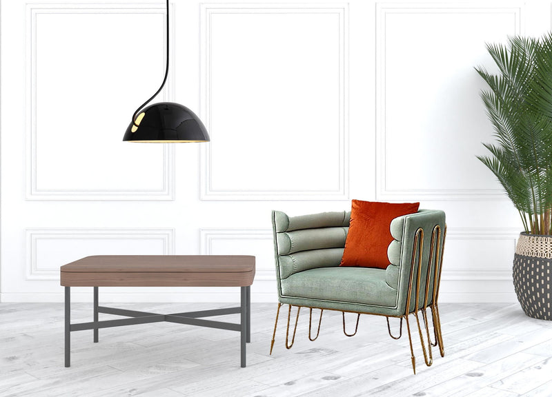 Tubular Velvet And Gold Lounge Chair - Light Green