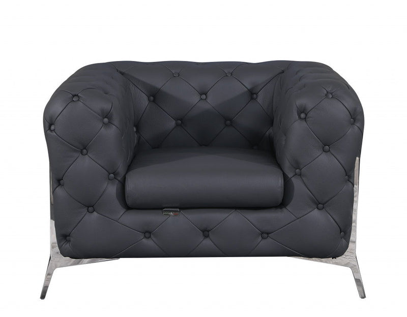 Glam Tufted Leather Armchair - Gray And Chrome