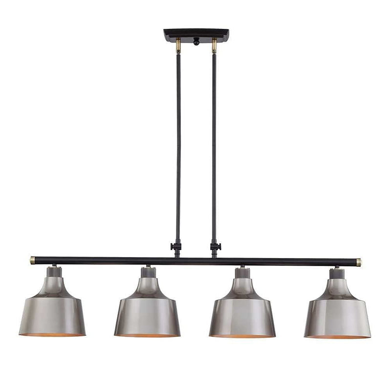 Kitchen Island Four Light Metal Dimmable Chandelier With Shades - Black / Gray
