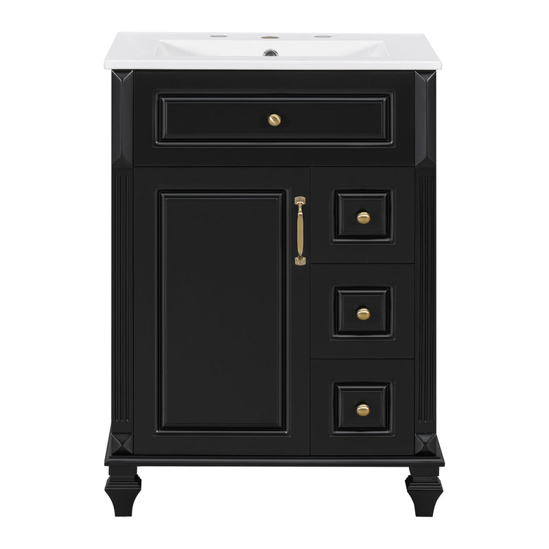 Freestanding Bathroom Vanity With Sink, 3 Drawers & Flip-Out Drawer