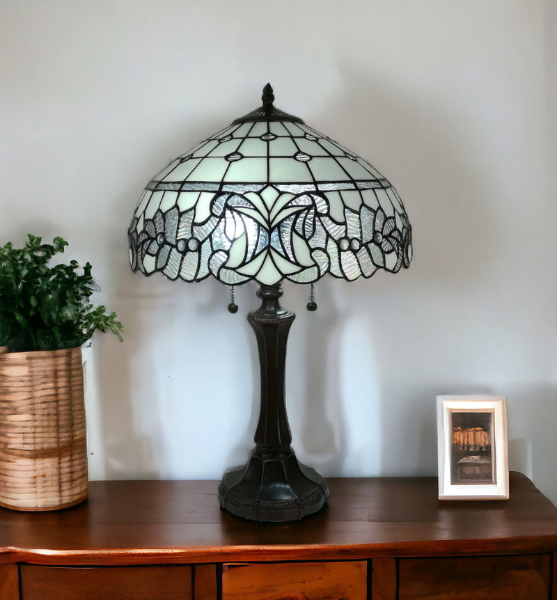23" Metal Two Light Candlestick Vintage Look Table Lamp With White Shade - Dark Brown