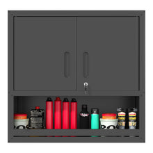 Load image into Gallery viewer, Wall-Mounted Storage Cabinet With Locking Door, 1 Shelf And Open Drawer - Black
