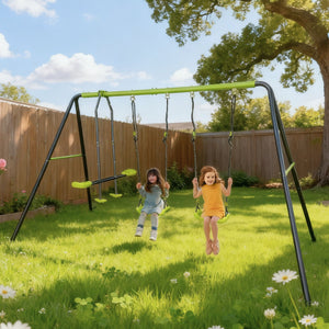 Xns081 Interesting Swingset With Plastic Safe Swing Set 440Lbs For Outdoor Playground For Age 3+ With Face To Face Without Tee - Lime Green
