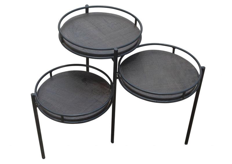 23" Solid Wood And Iron Round End Table - Black