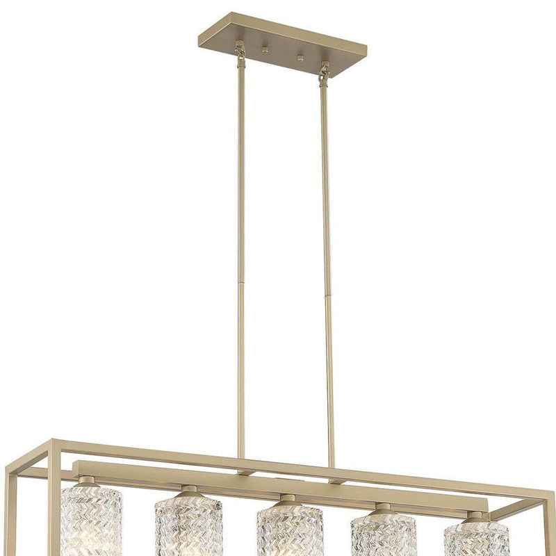 Kitchen Island Five Light Metal Dimmable Chandelier With Shades - Brass