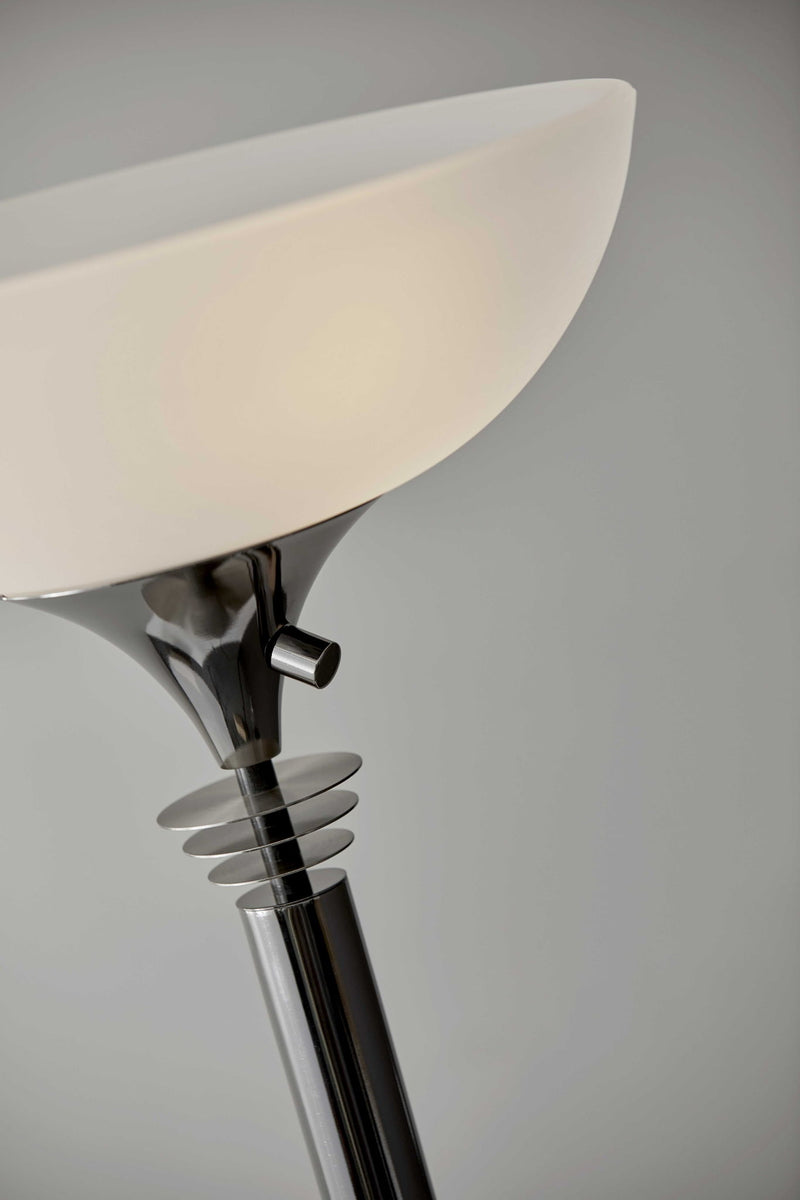 Modern Nickel Thick Pole Torchiere Floor Lamp - Black / White