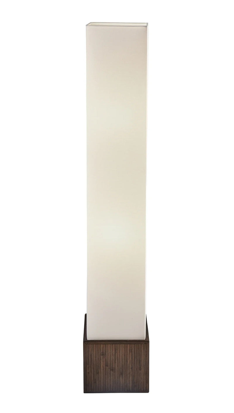 Rattan Lantern Floor Lamp With Long White Rectangular Shade - Brown / White