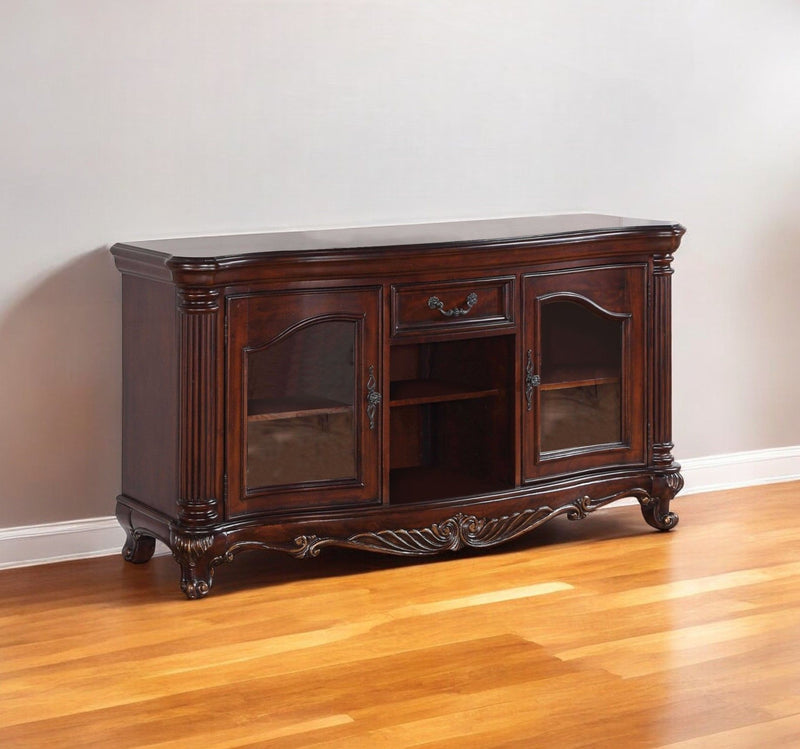 Cabinet Enclosed Storage TV Stand With Bookcase - Brown