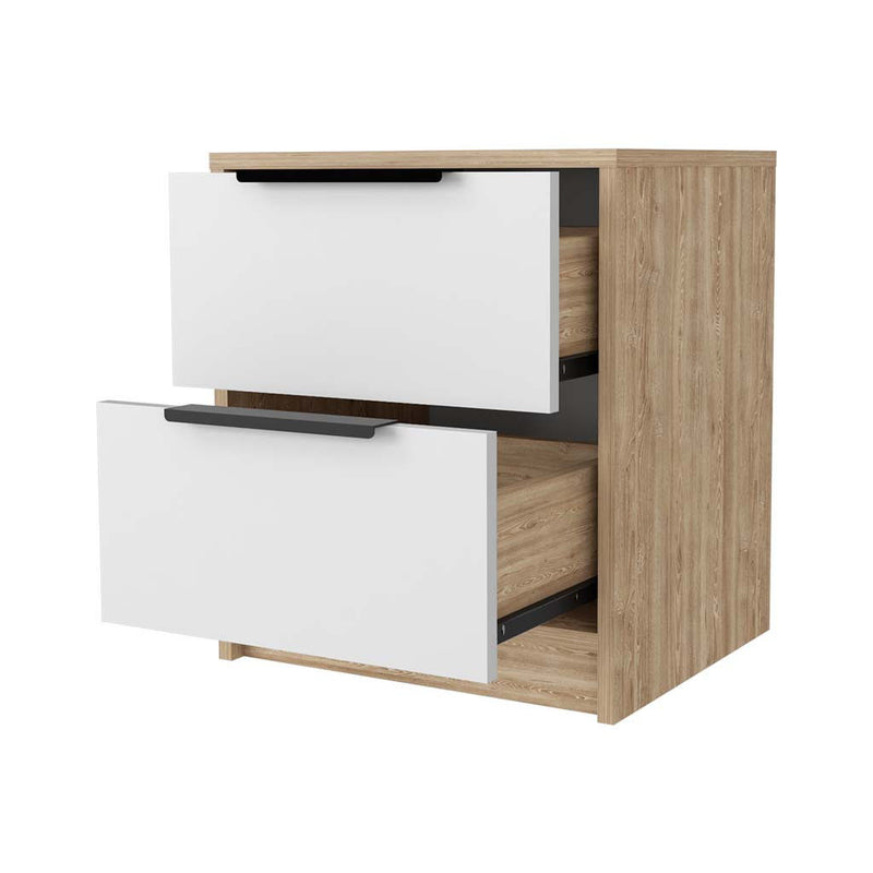 19" Wood Two Drawer Nightstand - White And Natural