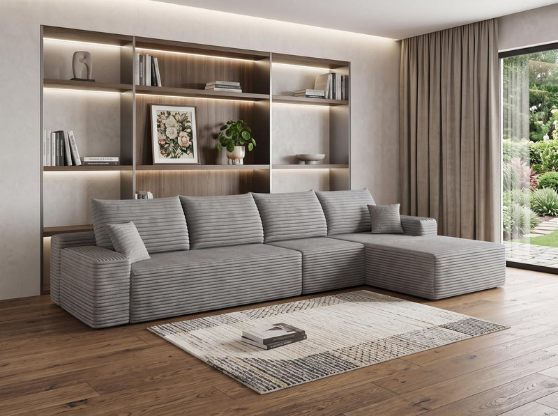 Corduroy Modular L Shaped Sofa And Chaise Sectional (762639) - Gray
