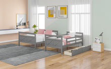 Load image into Gallery viewer, Twin over Full Bunk Bed with Ladder, Two Storage Drawers, Safety Guardrail, Gray
