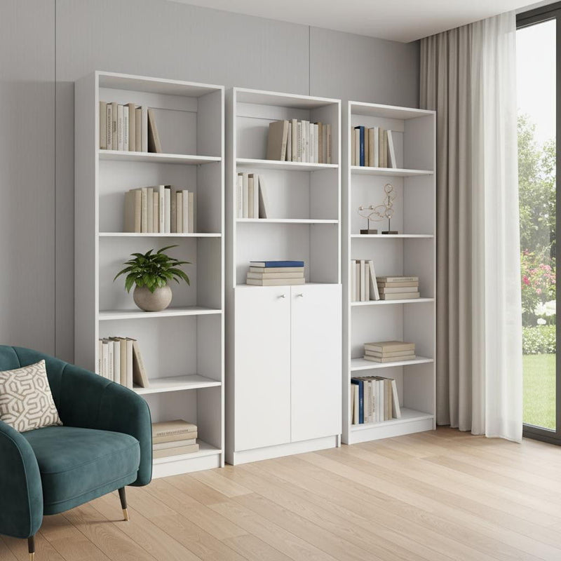 Five Tier Modular Bookcase With Two Doors (Set of 3) (546617) - White