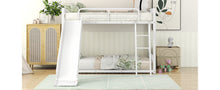 Load image into Gallery viewer, Metal Bunk Bed with Slide, Twin over Twin, White
