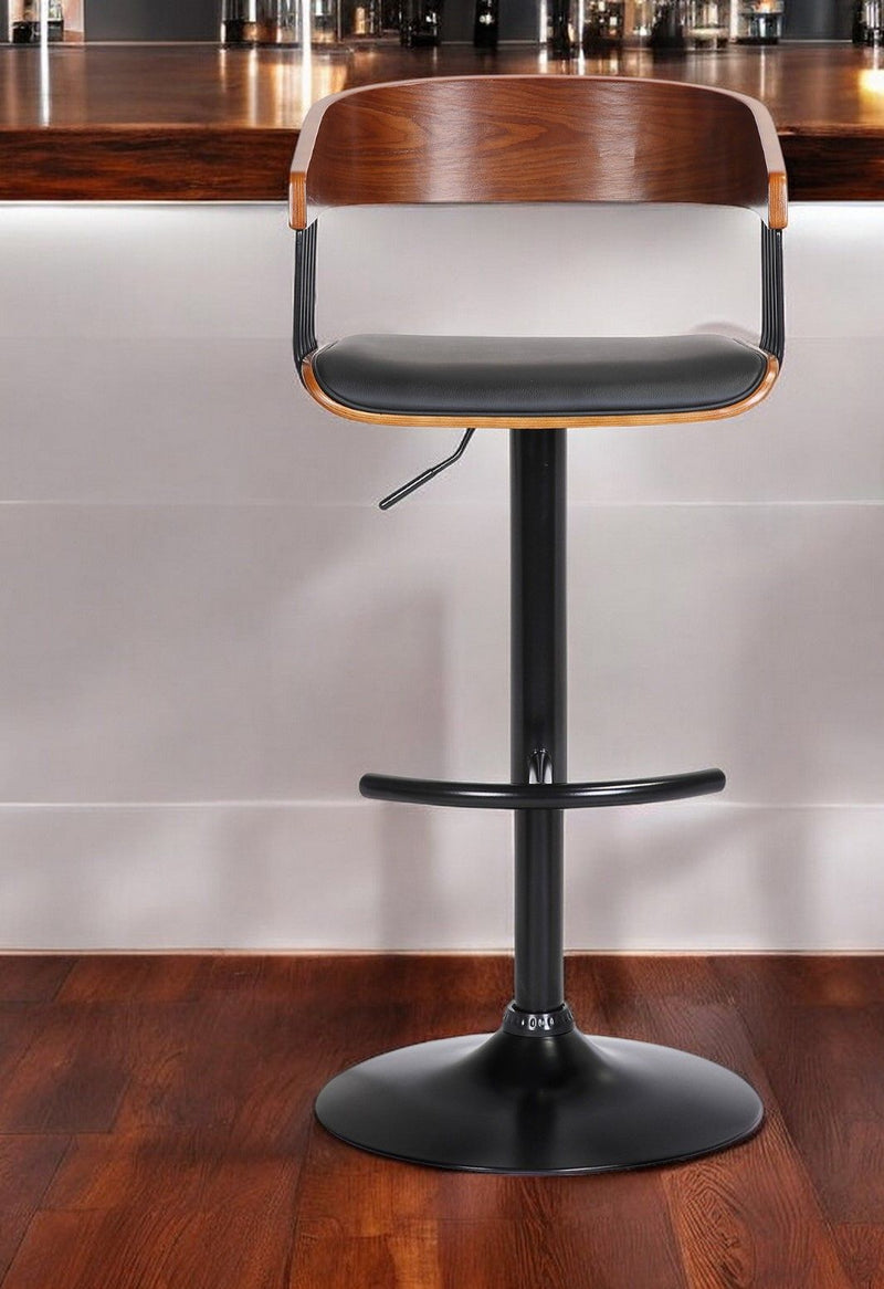 Faux Leather And Metal Swivel Adjustable Height Bar Chair - Black / Dark Brown