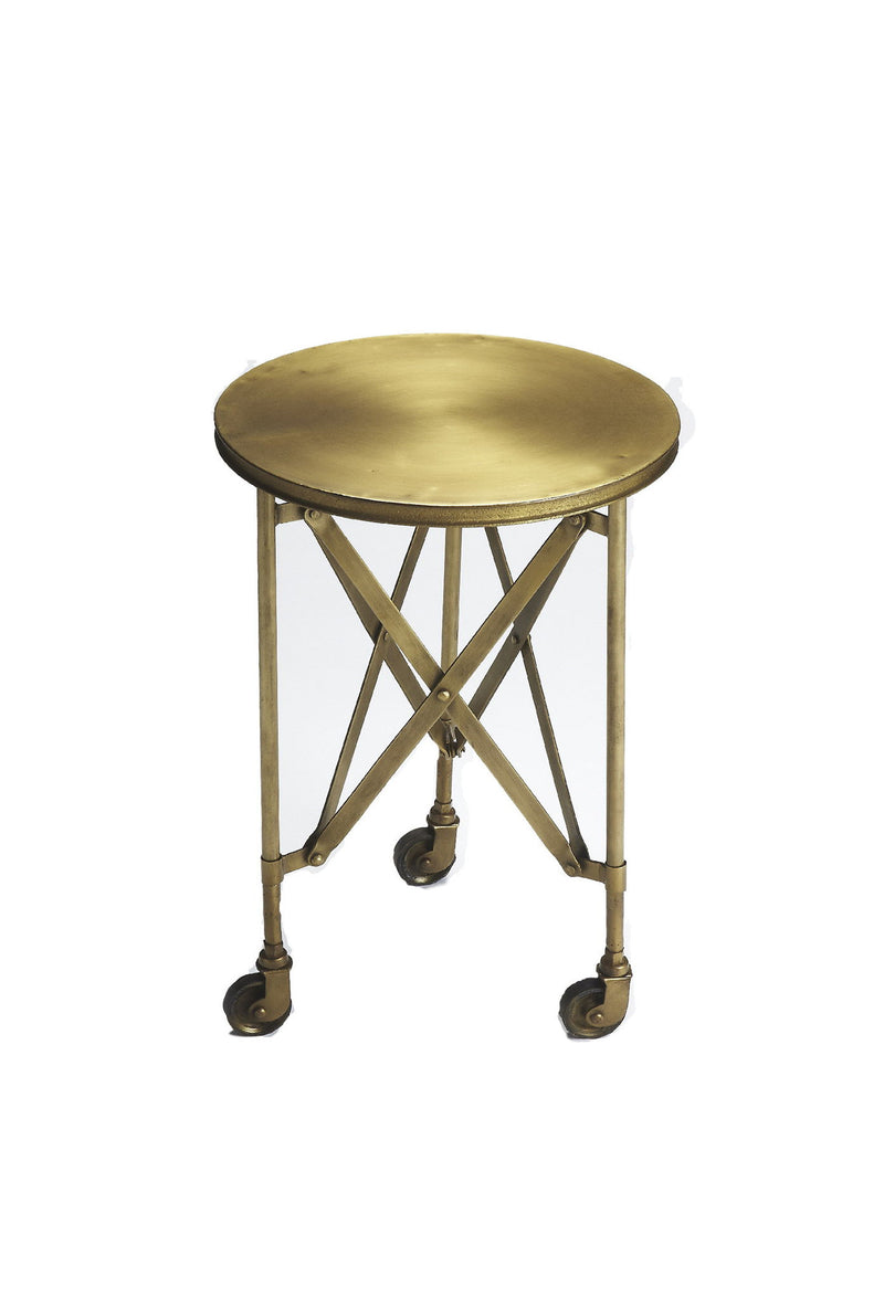 24" Antiqued Iron Round Rolling End Table - Gold