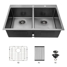 Load image into Gallery viewer, Double Bowl Drop In Kitchen Sink 33" X 22" With 16 Gauge Stainless Steel And 2 10" Deep Basins - Gunmetal Black
