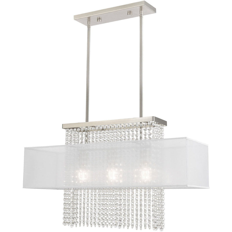 26'' Three Light Dimmable Chandelier With Shades - Nickel