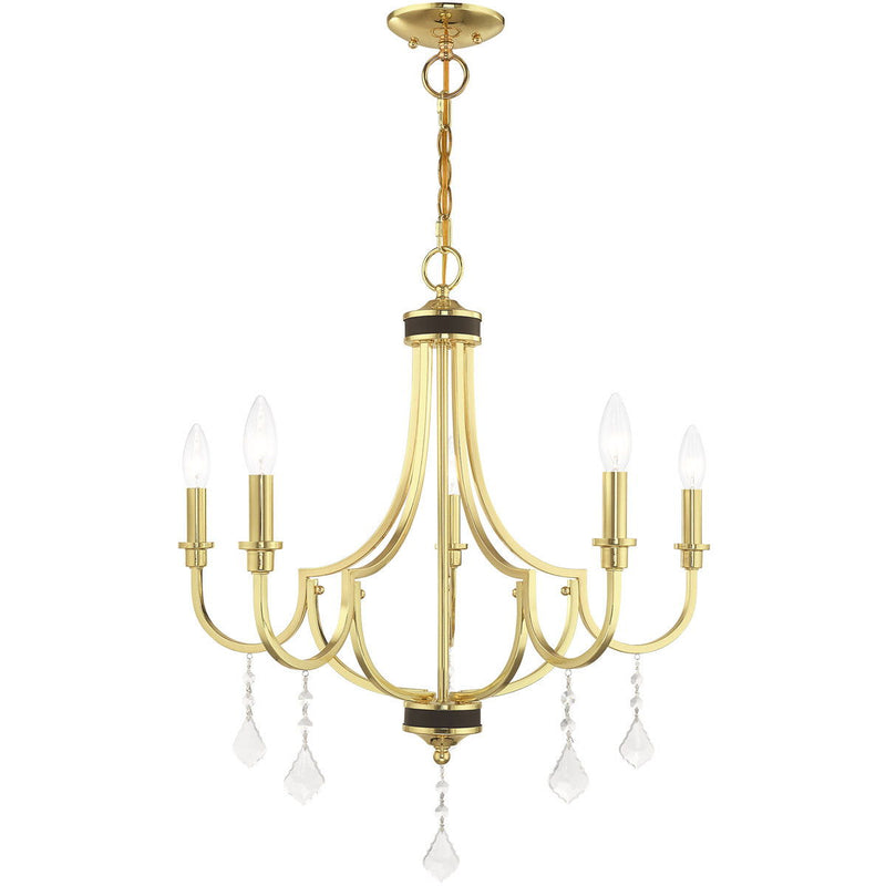 27" Five Light Dimmable Chandelier With Shades - Brass