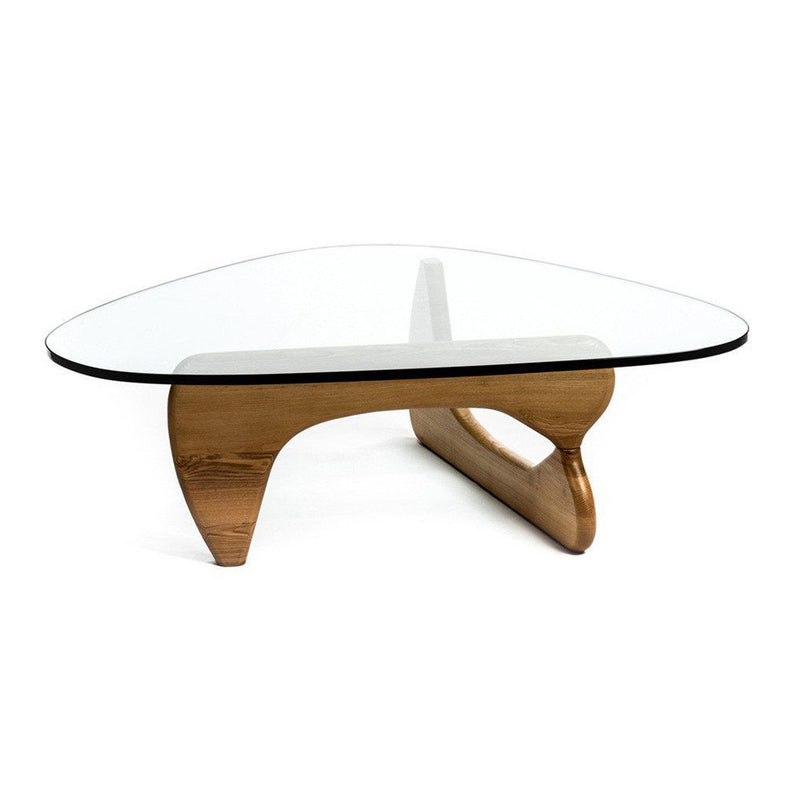 Glass And Solid Wood Triangle Coffee Table - Clear And Brown