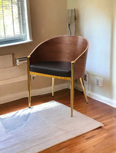 Load image into Gallery viewer, Modern Walnut Stylish Faux Leather Accent Chair - Black / Gold
