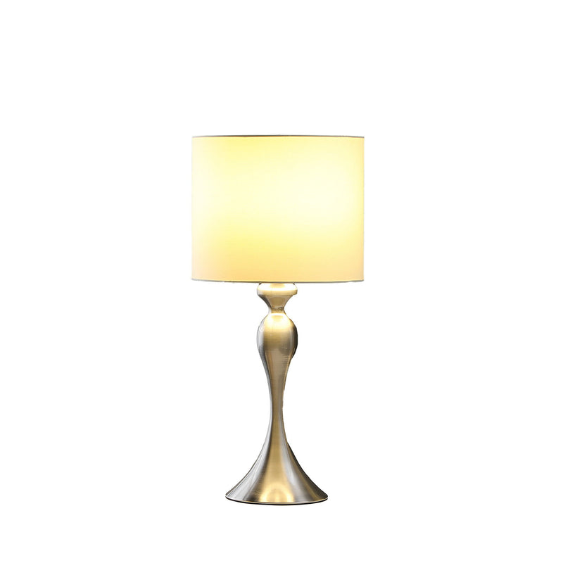 Metal Table Lamp With Off-White Drum Shade - Silver