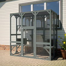 Load image into Gallery viewer, Outdoor Cat House Wooden Catio Enclosure With Cover - Large Cat Cage With Jump Platforms And Condos, Weatherproof - Gray

