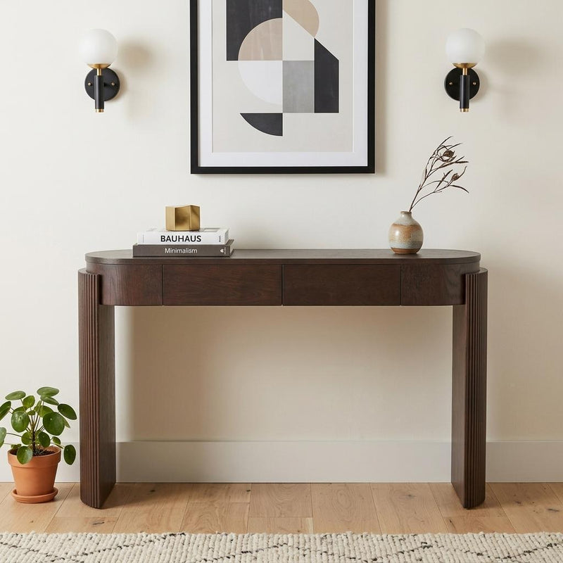 Oval Double Pedestal Console Table With Two Drawers - Espresso