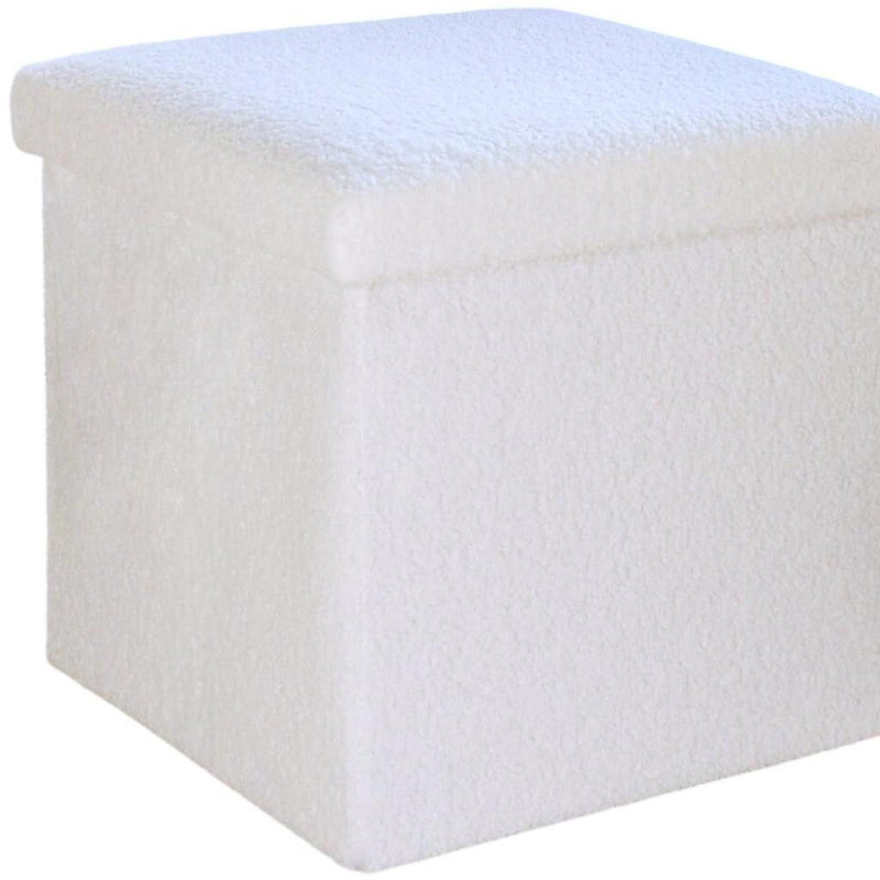 15" Boucle Cube Storage Ottoman - White
