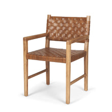 Load image into Gallery viewer, Woven Leather And Solid Wood Dining Arm Chair - Brown
